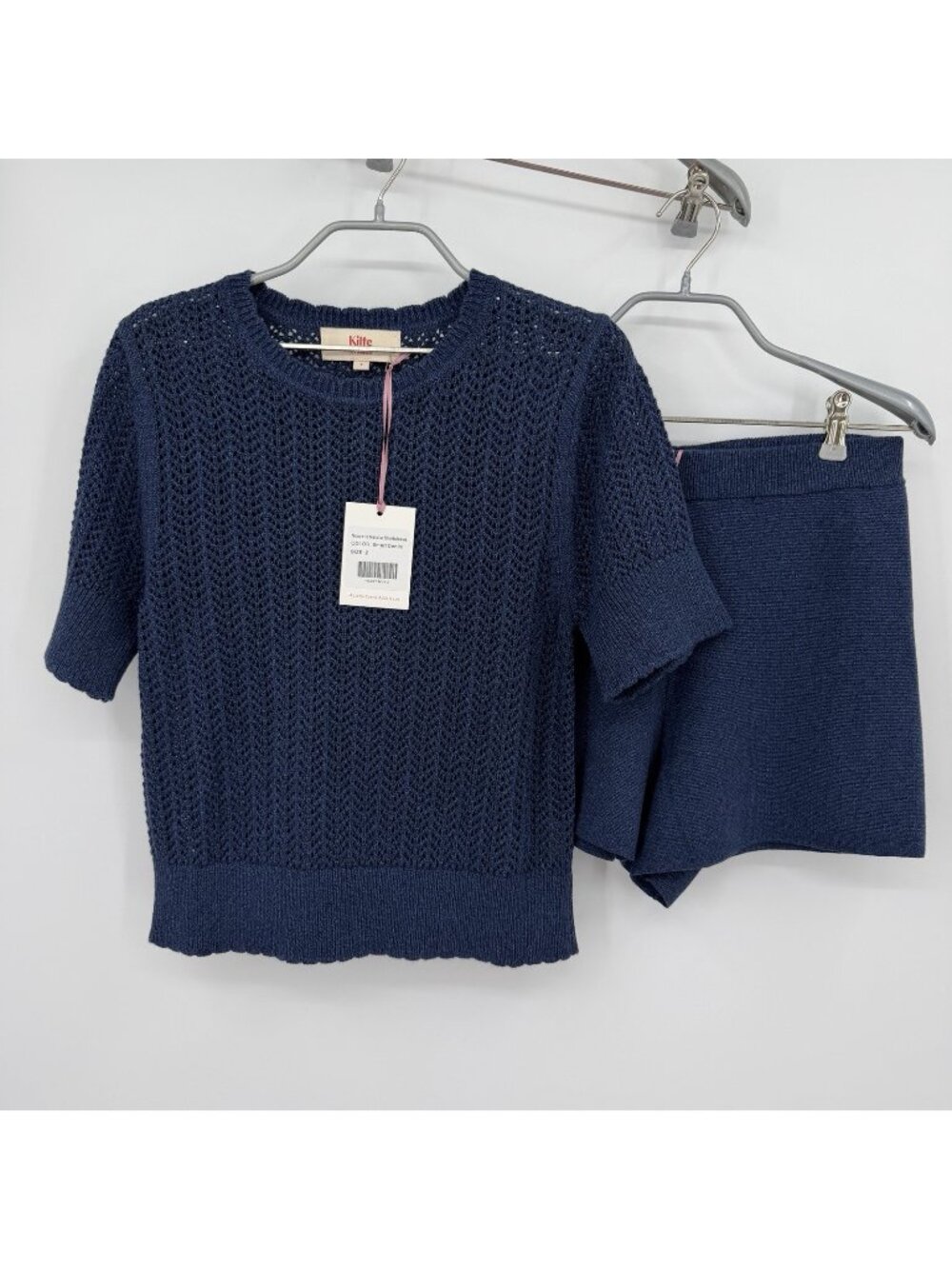 Kilte Collection Matching Set Nicci Crochet Tee & Alex Shorts Navy size S/M